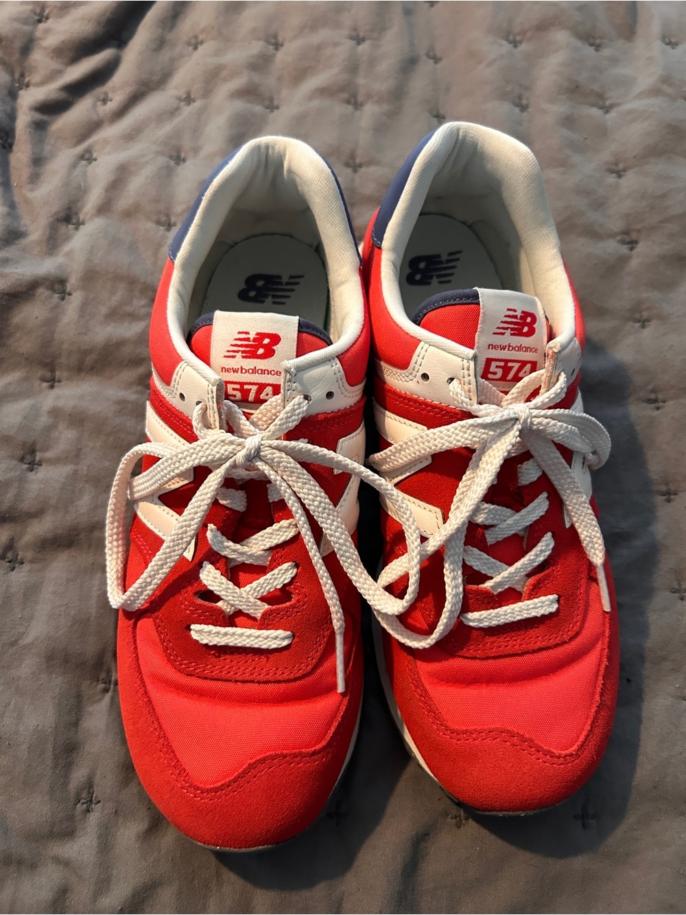 New Balance Womens 574 Red and White Athletic Sneakers